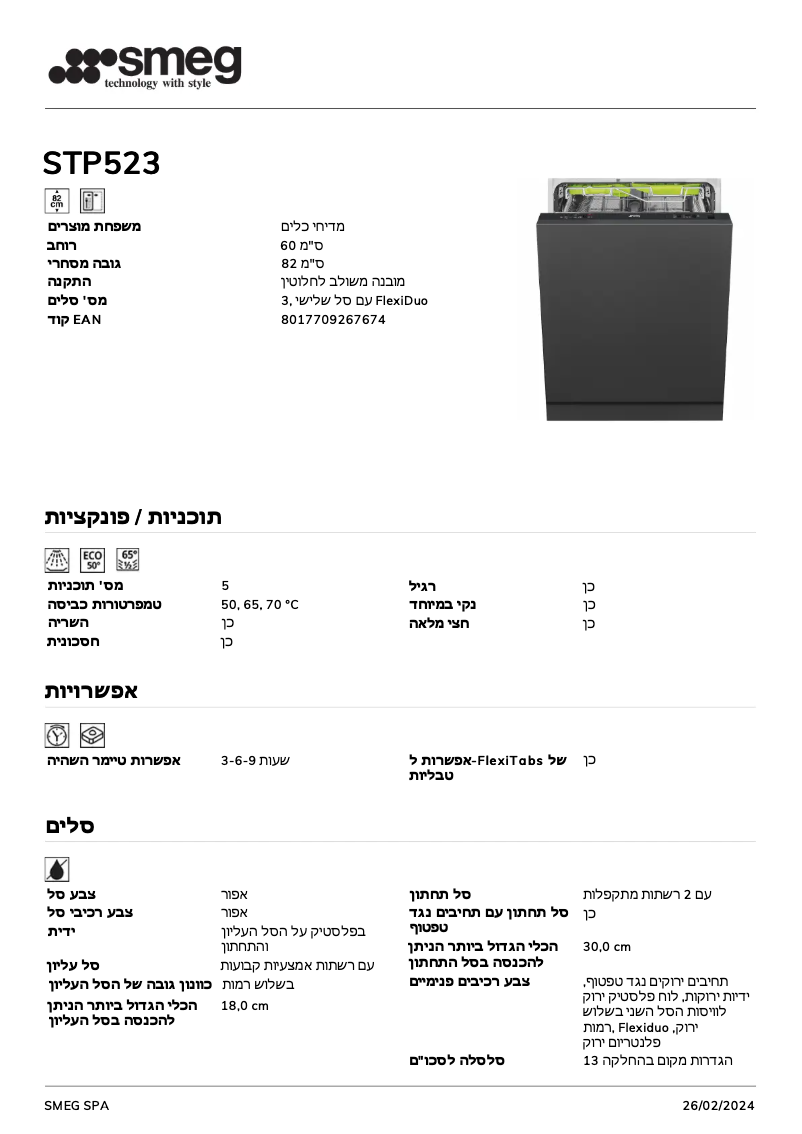 Page 1 de la notice Fiche technique Smeg STP523