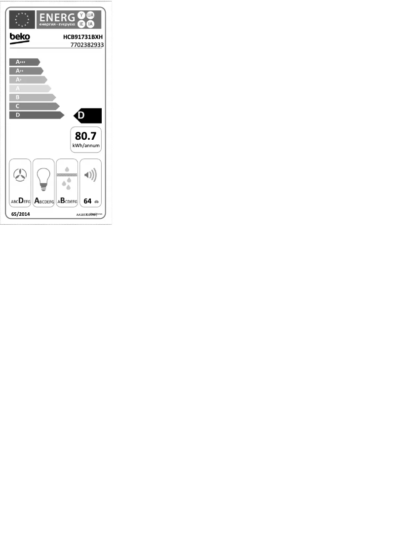 Page n°1 - Label énergétique Beko HCB91731BXH