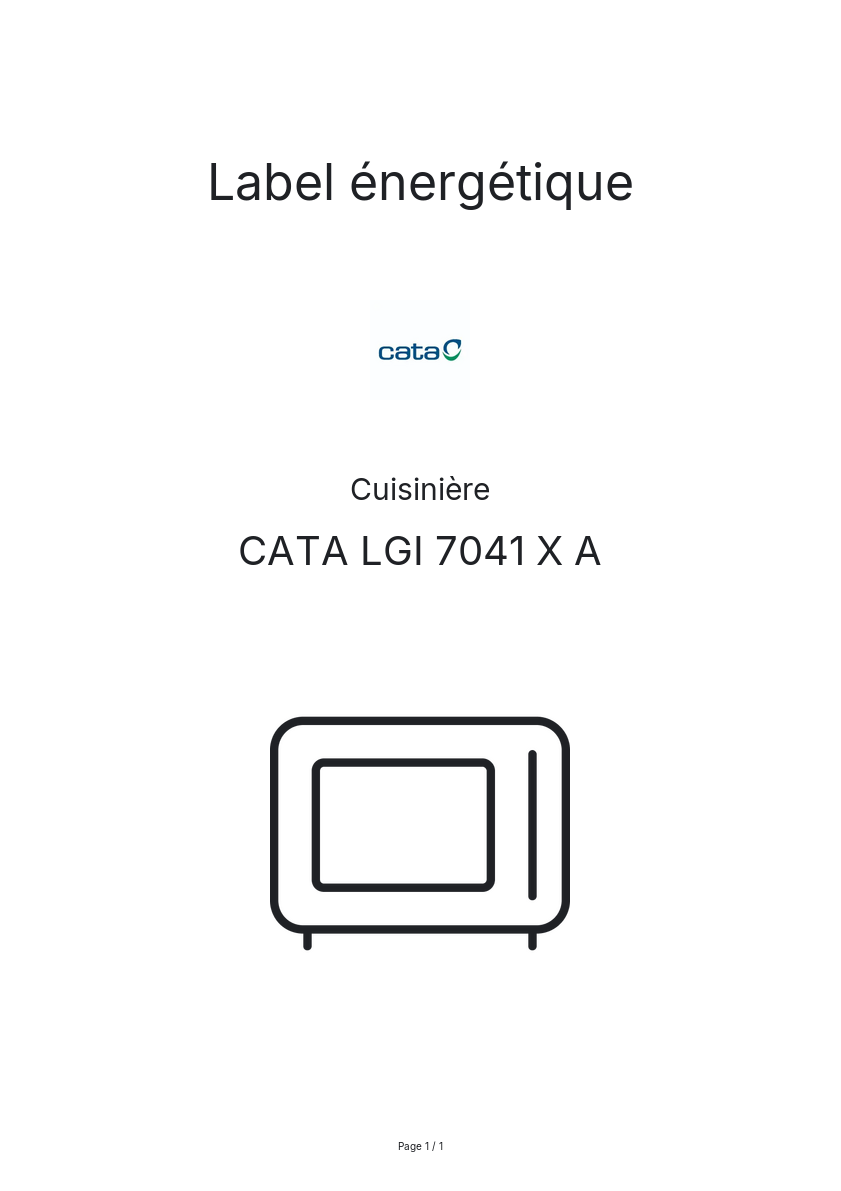 Page n°1 - Label énergétique CATA LGI 7041 X A