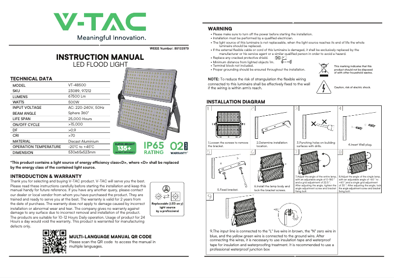 Page 1 de la notice Manuel utilisateur V-TAC VT-48500