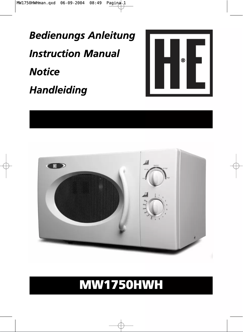 Page n°1 - Manuel utilisateur Holland Electro MW1750HWH