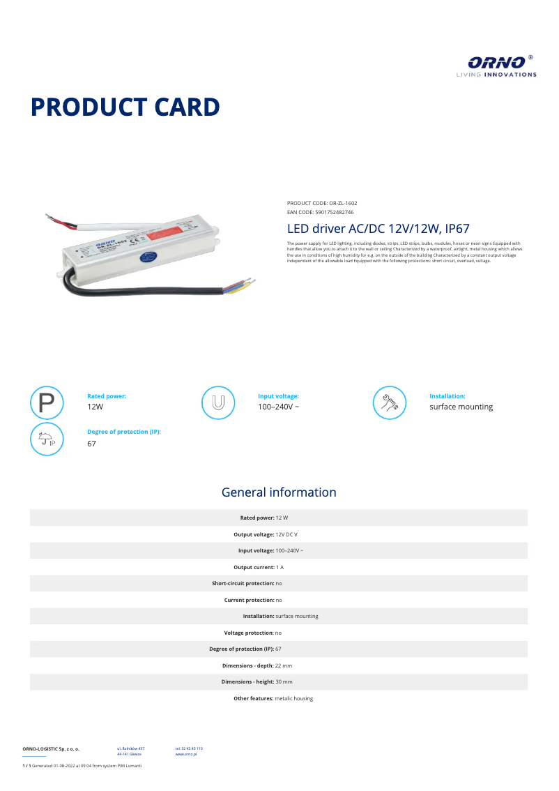 Imagen de la primera página del manual del dispositivo OR-ZL-1602