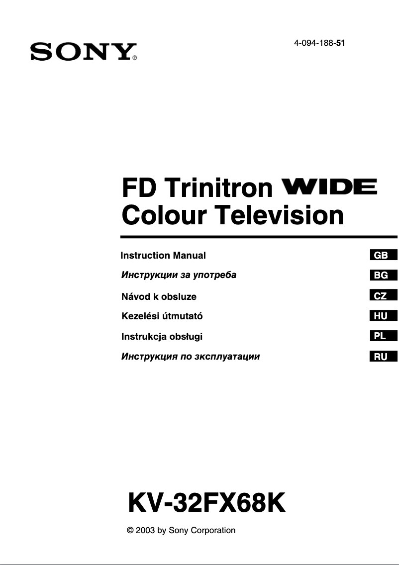 Page 1 de la notice Manuel utilisateur Sony KV-32FX68K