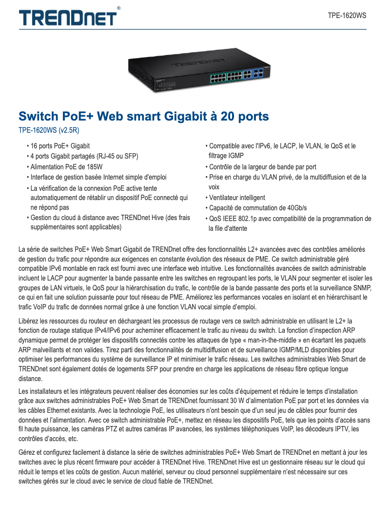 Image de la première page du manuel de l'appareil TPE-1620WS