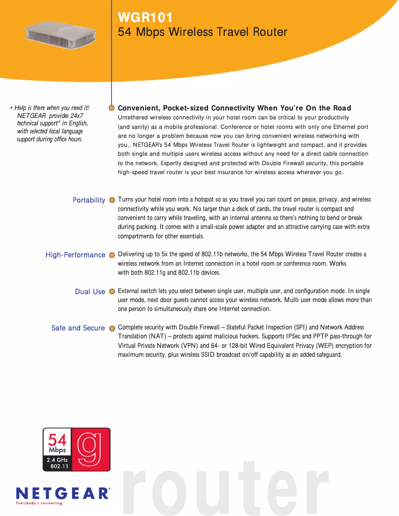 Page 1 de la notice Fiche technique Netgear WGR101