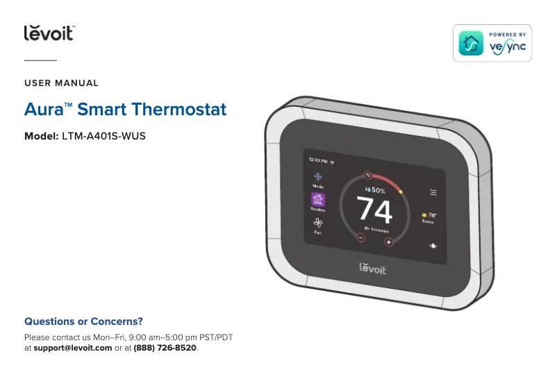 Image de la première page du manuel de l'appareil Aura Smart LTM-A401S-WUS