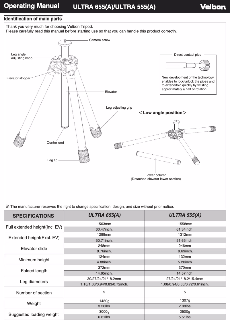 Image de la première page du manuel de l'appareil Ultra 555