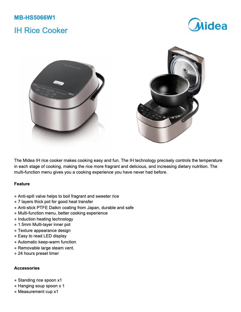 Image de la première page du manuel de l'appareil MB-HS5066W1