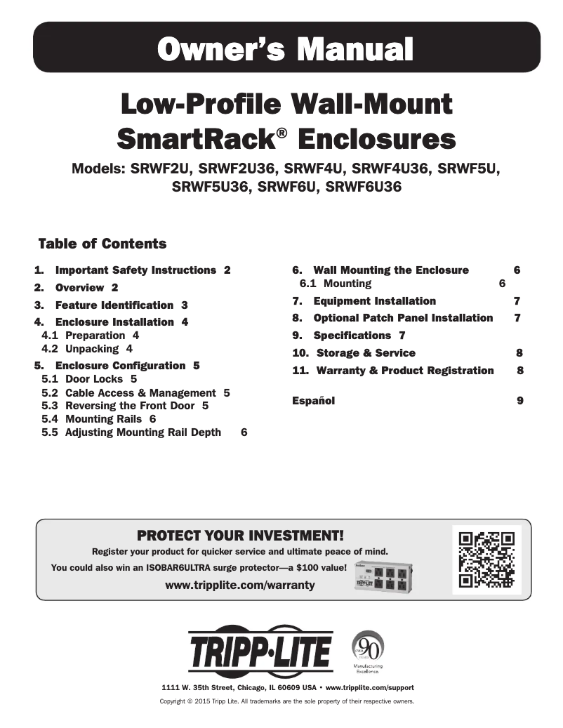Page 1 de la notice Manuel utilisateur Tripp Lite SmartRack SRWF2U36