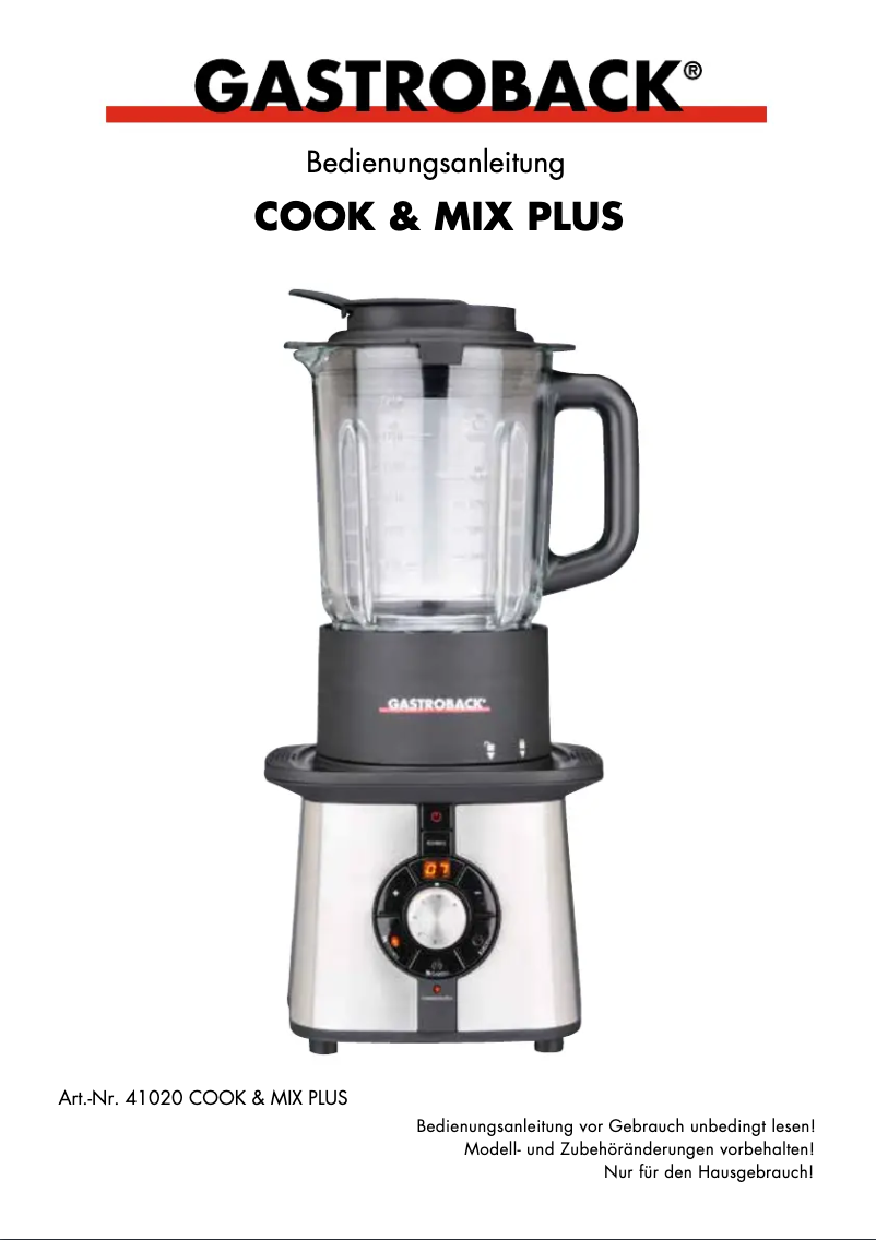Page 1 de la notice Manuel utilisateur Gastroback 41020