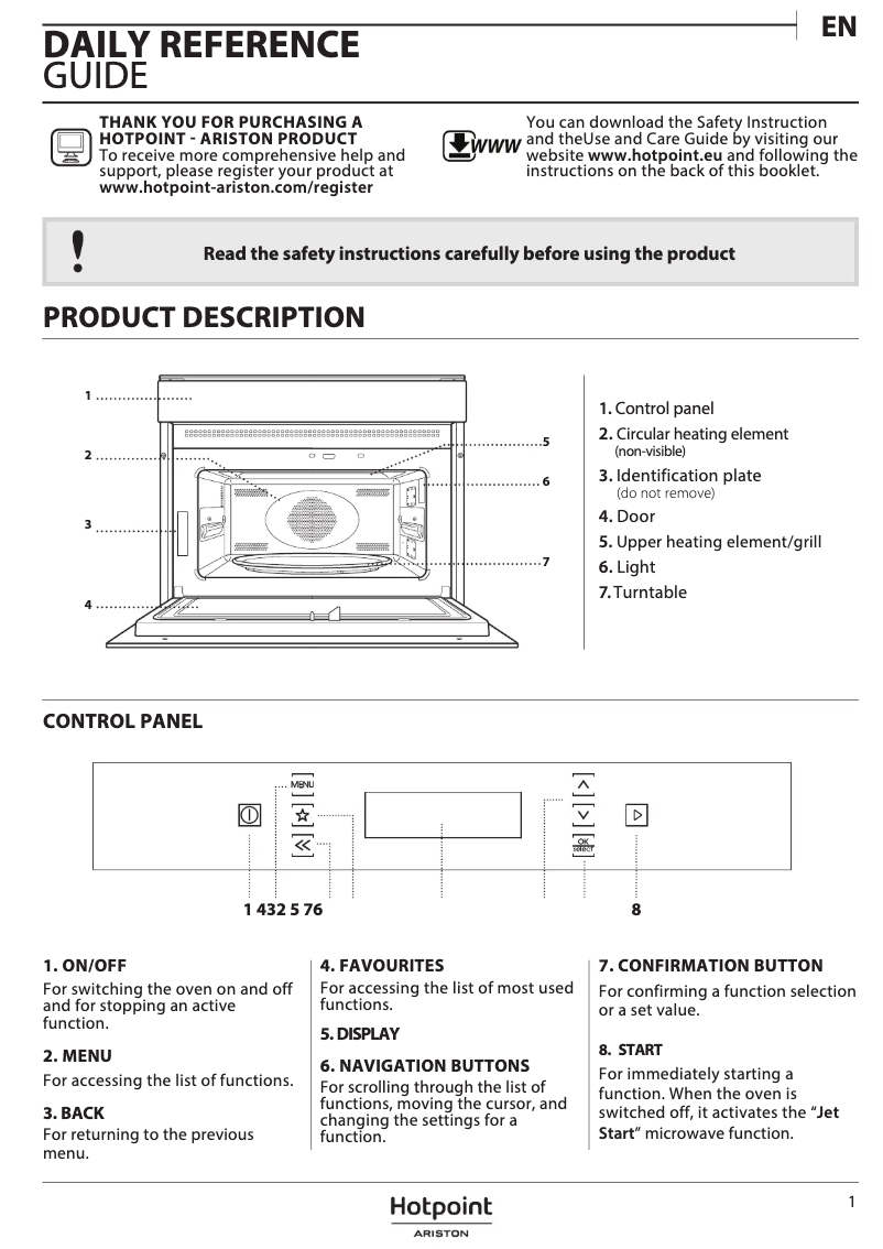 Page 1 de la notice Manuel utilisateur Hotpoint MP 996 IX HA