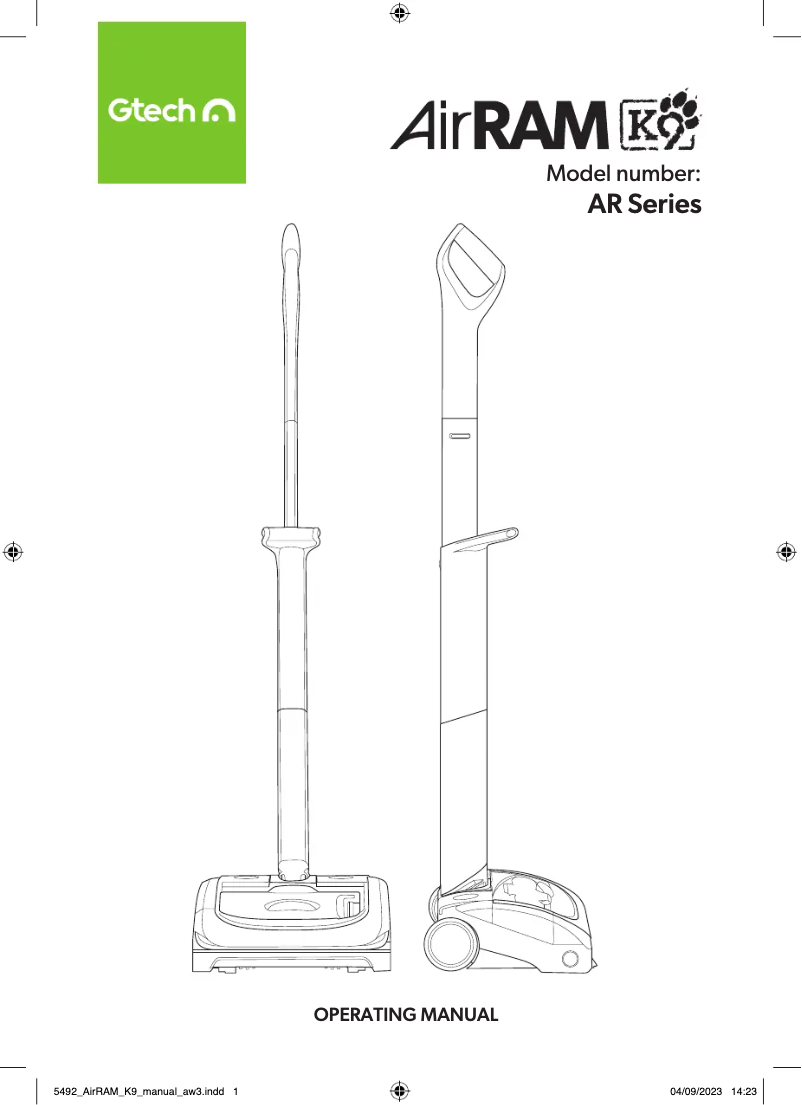 Page 1 de la notice Manuel utilisateur Gtech AirRAM MK2 K9