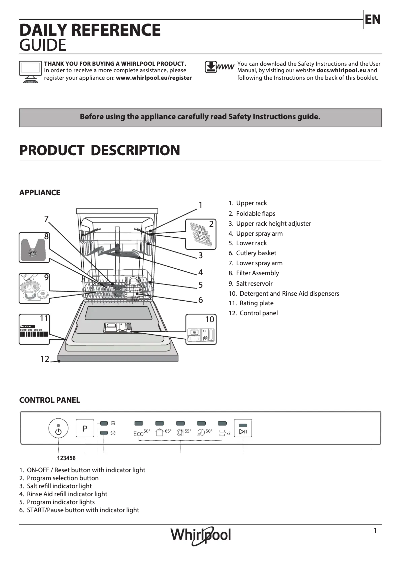 Página 1 del manual Manual de usuario Whirlpool WIE 2B19