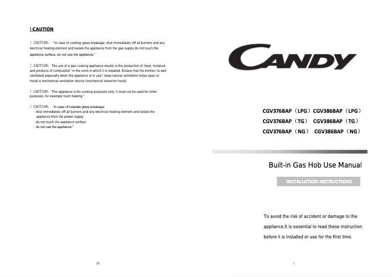 Page n°1 - Manuel utilisateur Candy CGV376BAP