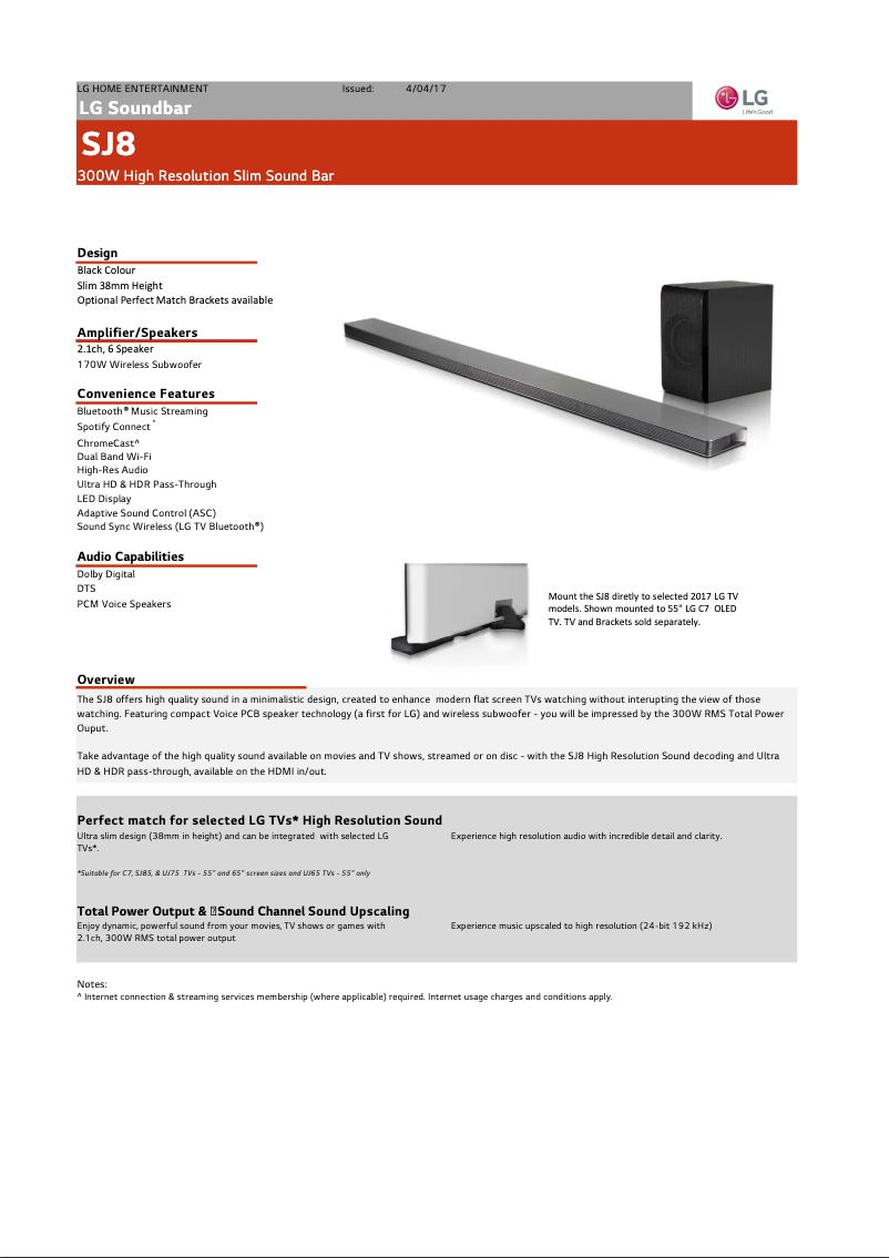 Page n°1 - Fiche technique LG SJ8
