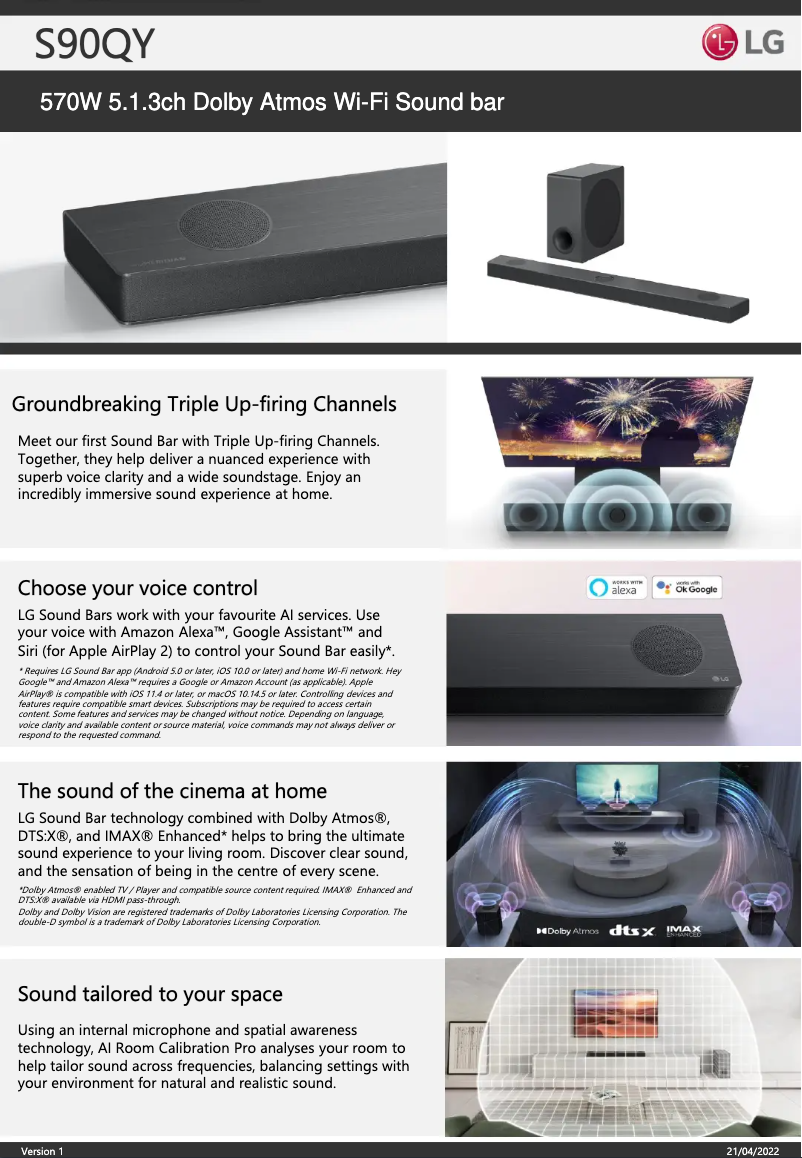 Page 1 de la notice Fiche technique LG S90QY