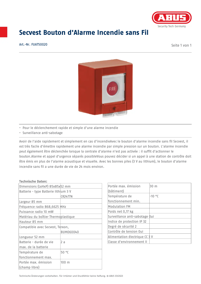 Image de la première page du manuel de l'appareil FUAT50020