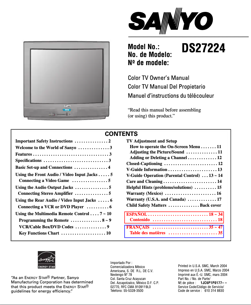 Image de la première page du manuel de l'appareil DS27224