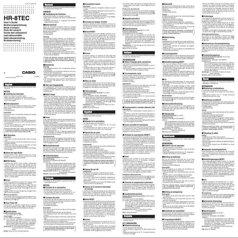 Page 1 de la notice Manuel utilisateur Casio HR-8TEC