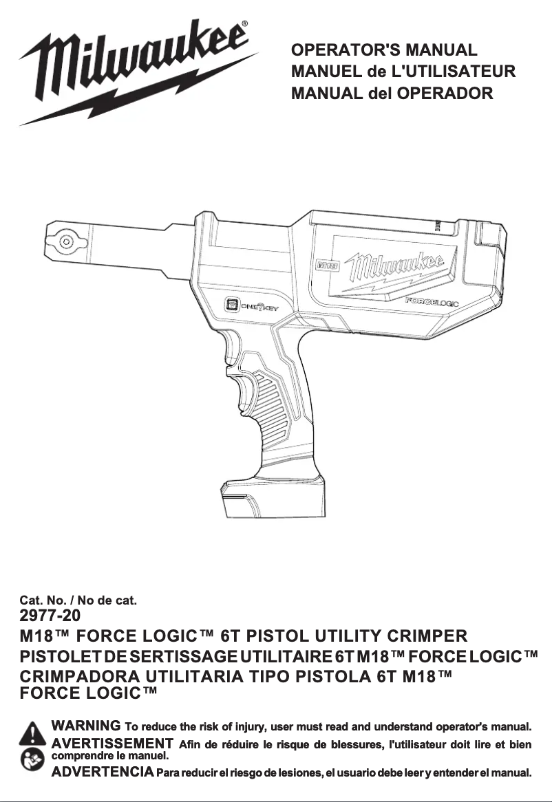 Page 1 de la notice Manuel utilisateur Milwaukee M18 Force Logic 2977-22O