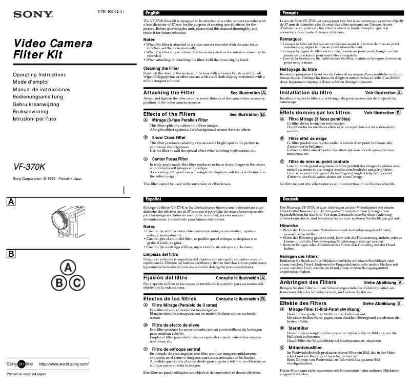 Page n°1 - Manuel utilisateur Sony VF-370K