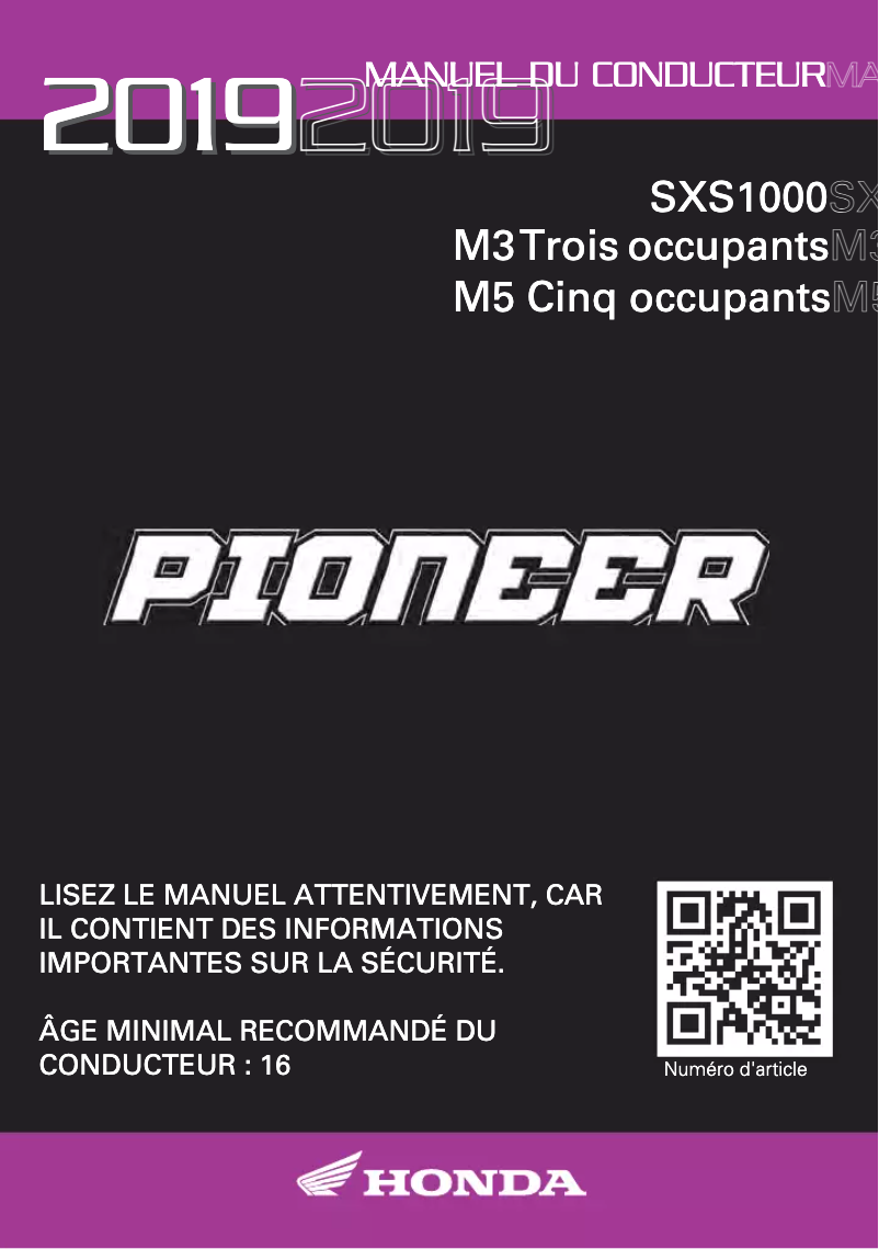 Image de la première page du manuel de l'appareil Talon SXS1000 (2019)