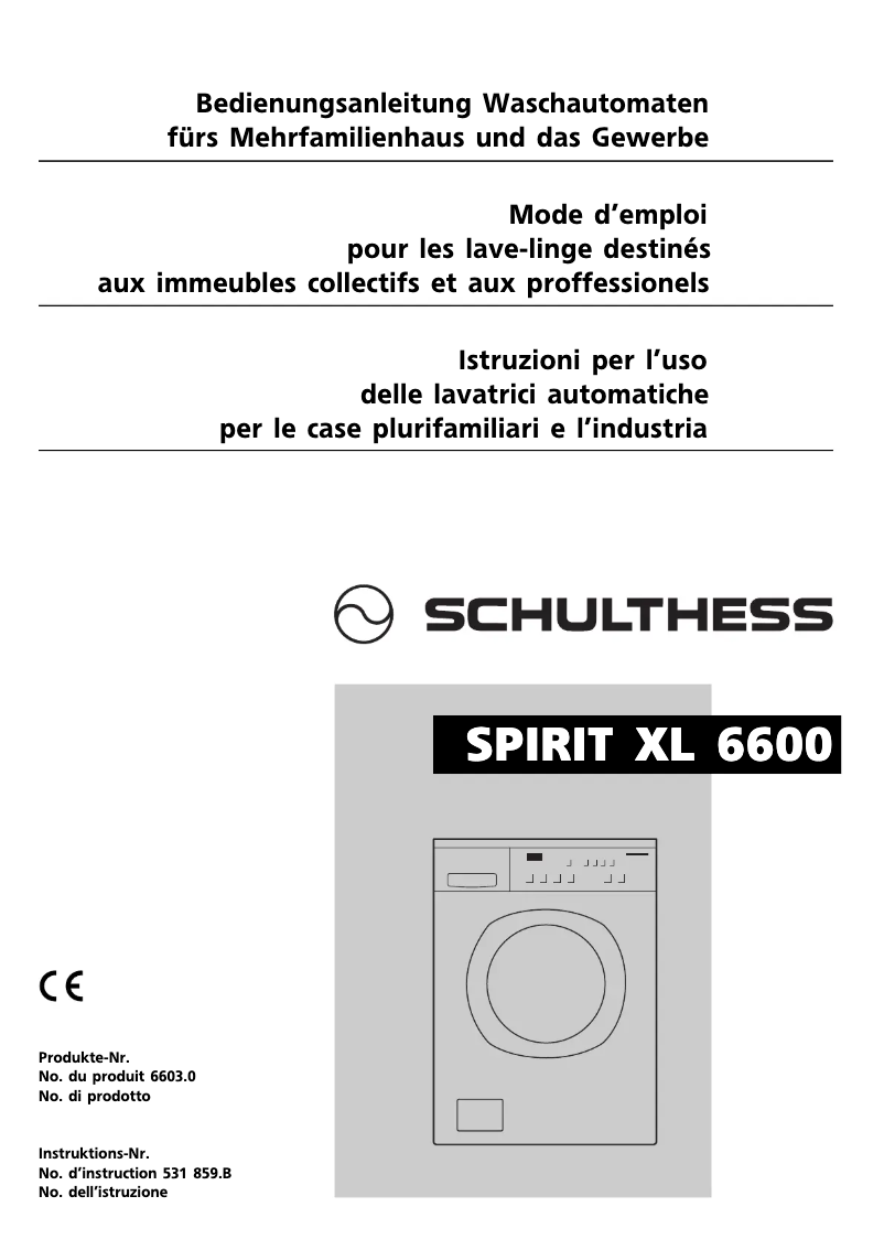 Page 1 de la notice Manuel utilisateur Schulthess Spirit TopLine XL 6600