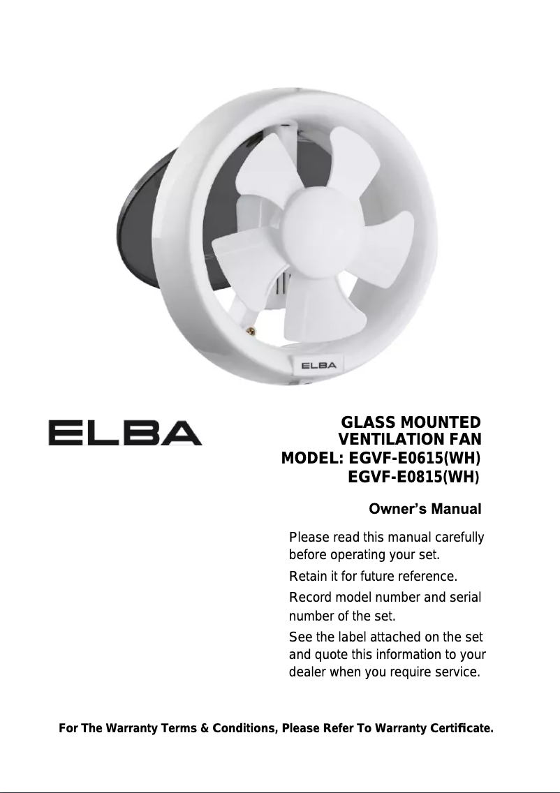 Image de la première page du manuel de l'appareil EGVF-E0615(WH)