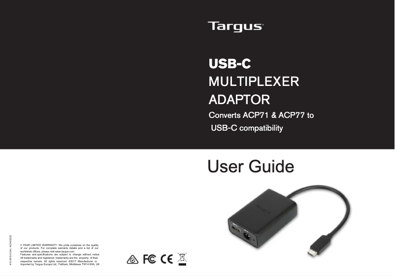 Page 1 de la notice Manuel utilisateur Targus ACA41EUZ