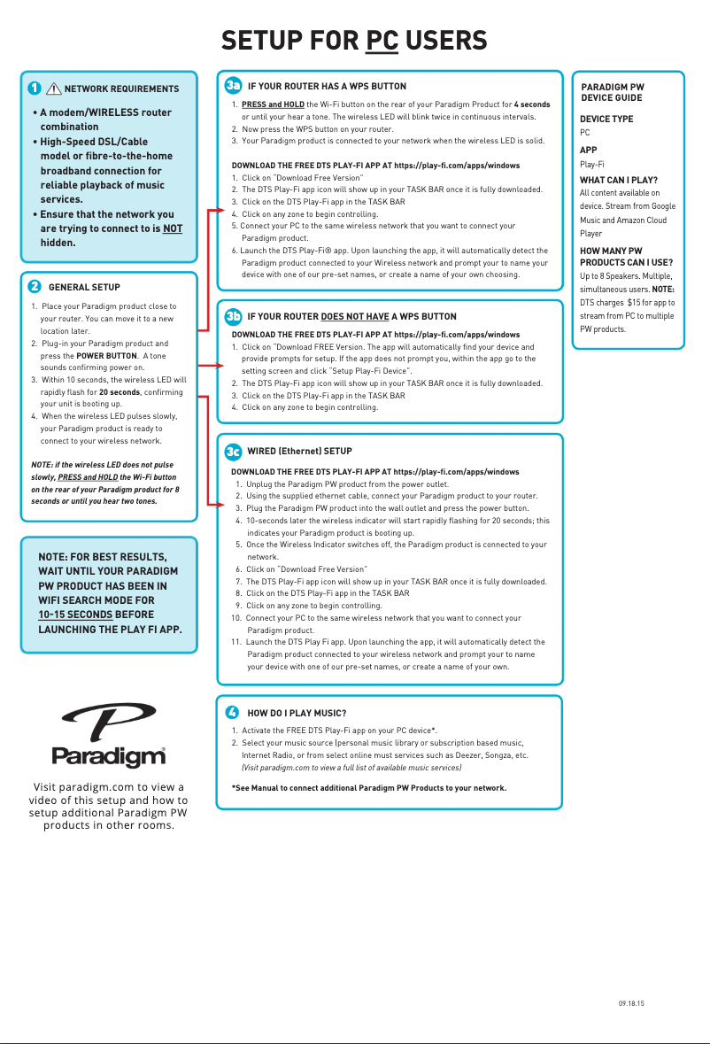 Page n°1 - Guide de démarrage rapide Paradigm PW 800