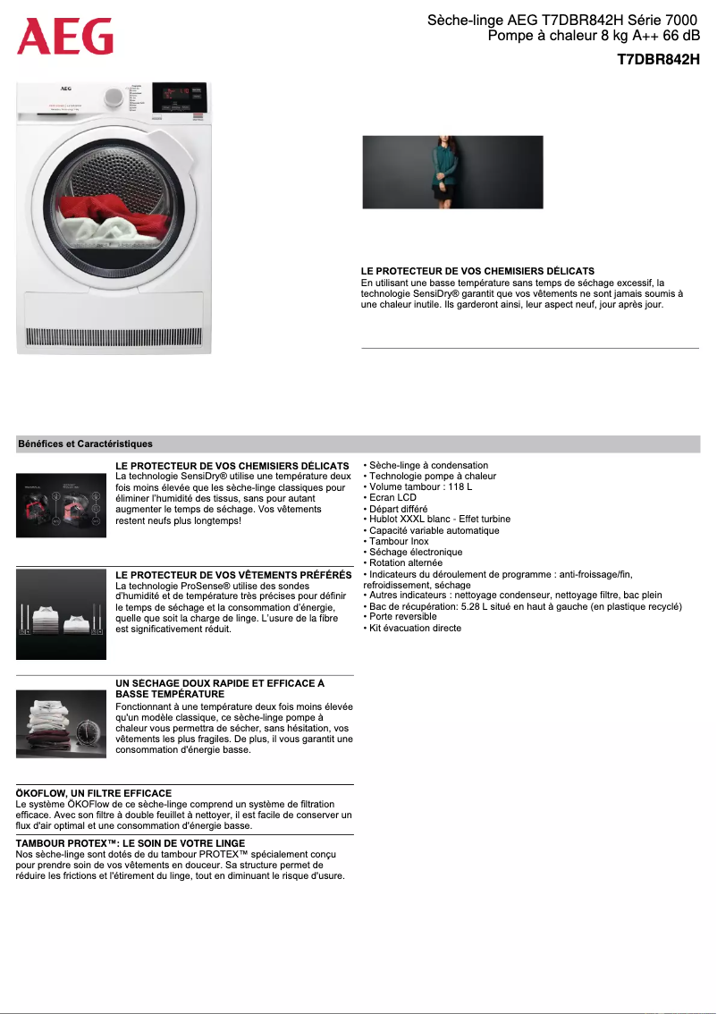 Page n°1 - Fiche technique AEG T7DBR842H