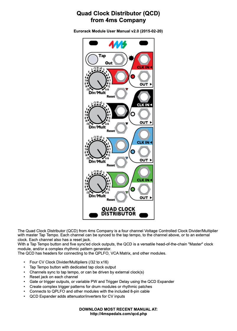 Page n°1 - Manuel utilisateur 4ms Quad Clock Distributor