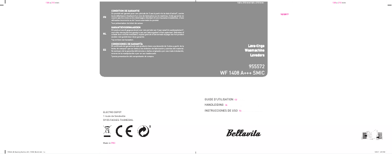 Page 1 de la notice Manuel utilisateur Bellavita WF 1408 A+++ SMIC