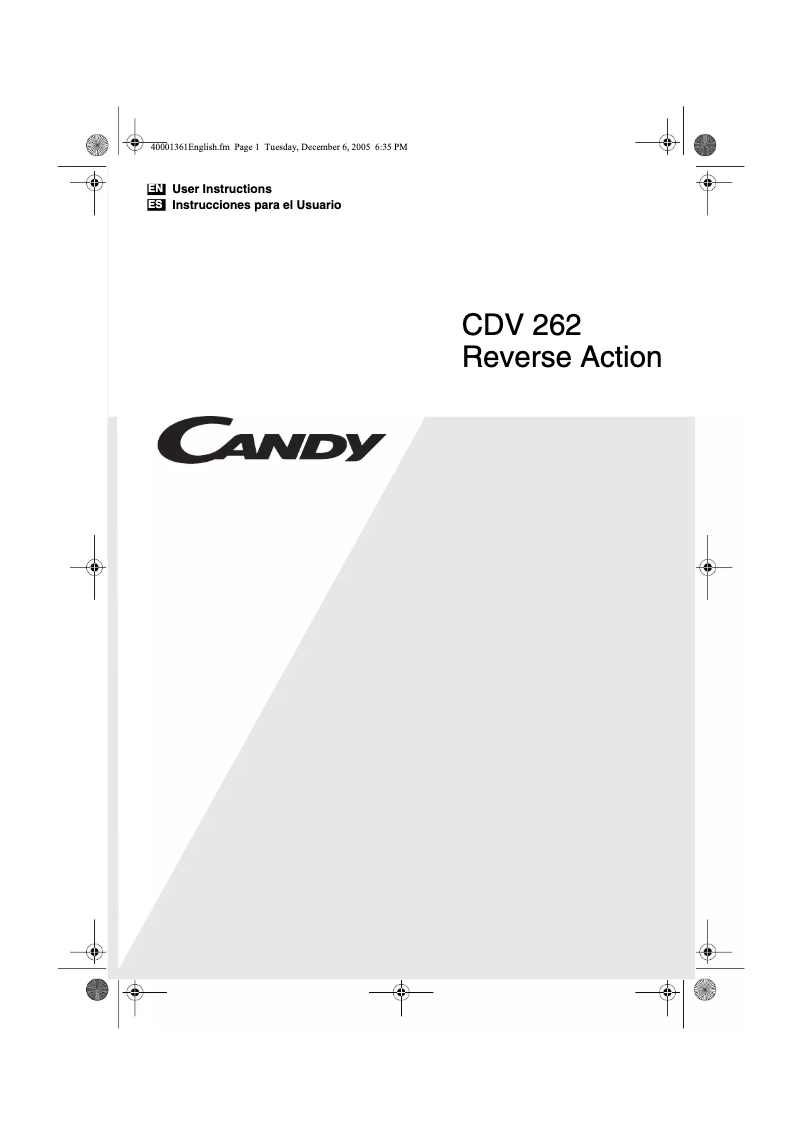Page n°1 - Manuel utilisateur Candy CDV 262 - 04 ARG