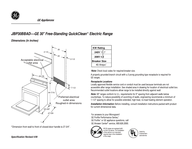 Imagen de la primera página del manual del dispositivo Spectra JBP30BBAD