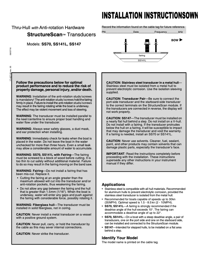 Image de la première page du manuel de l'appareil StructureScan 3D Thru-Hull