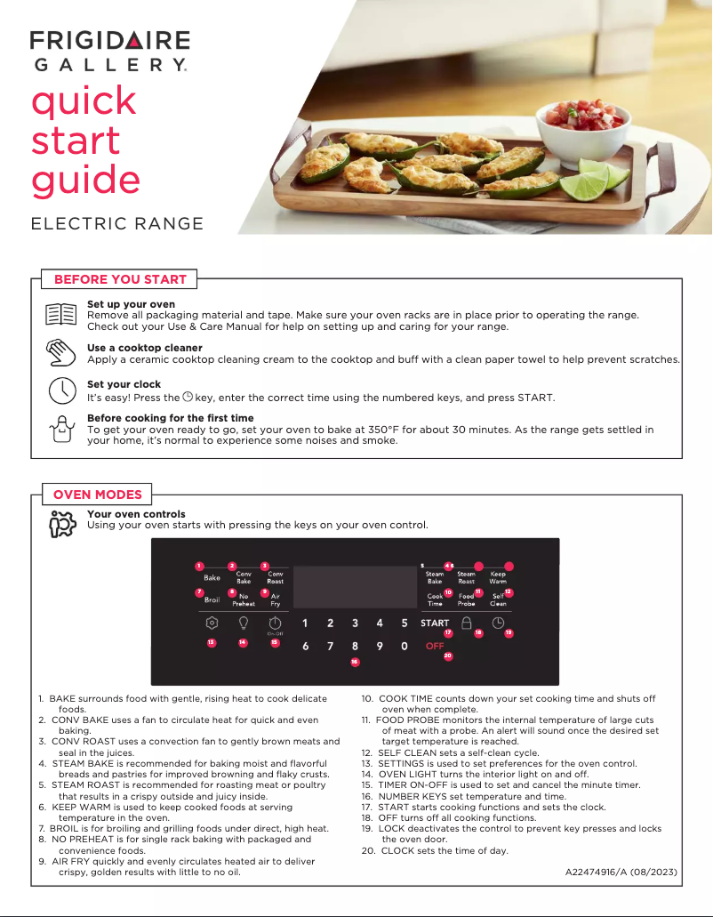 Page 1 de la notice Guide de démarrage rapide Frigidaire GCRE3060BD