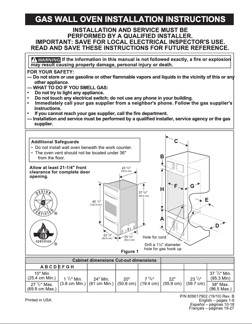 Page 1 de la notice Guide d'installation Frigidaire FFGW2416UB