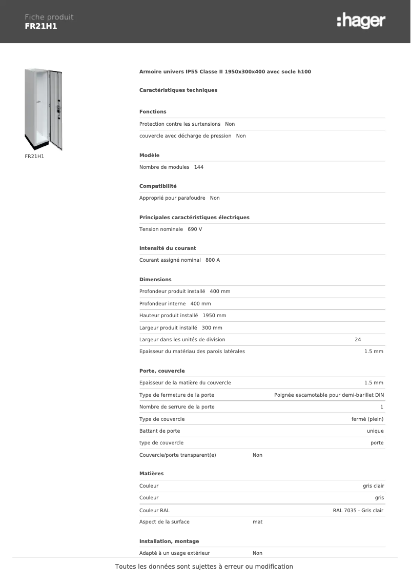 Image de la première page du manuel de l'appareil FR21H1