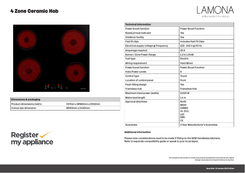 Page n°1 - Fiche technique Lamona LAM1746