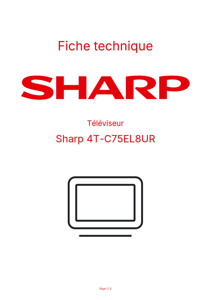 Page n°1 - Fiche technique Sharp 4T-C75EL8UR