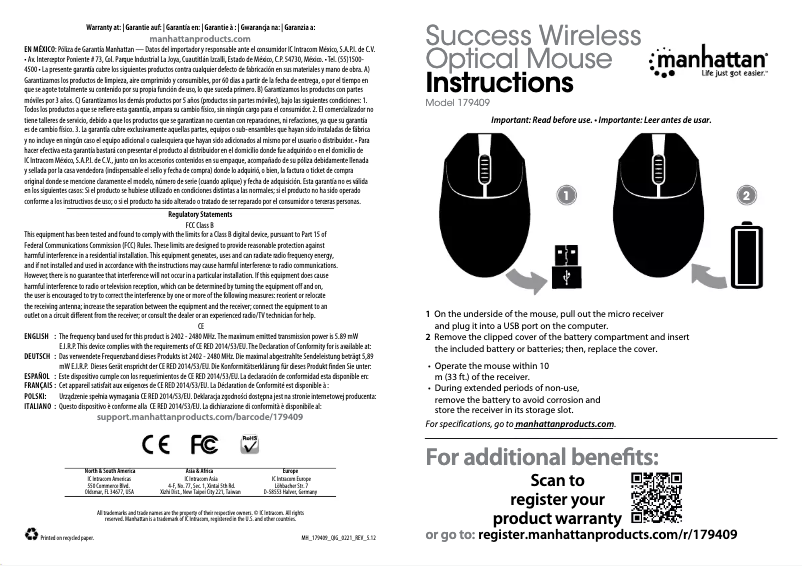Page 1 de la notice Manuel utilisateur Manhattan 179416
