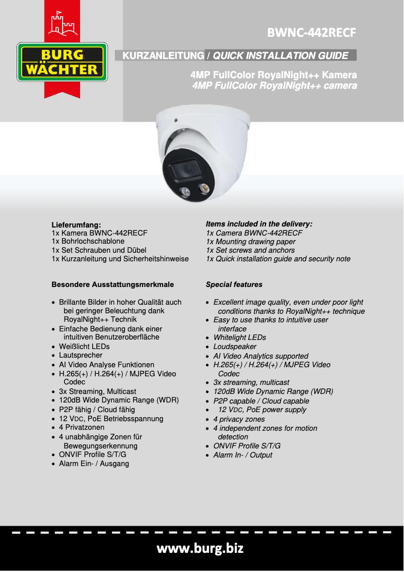Page 1 de la notice Manuel utilisateur Burg Wächter BWNC-442RECF
