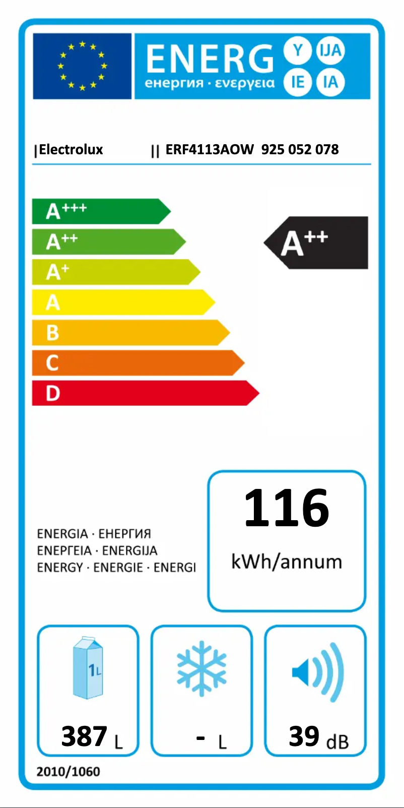 Page n°1 - Label énergétique Electrolux ERF4113AOW
