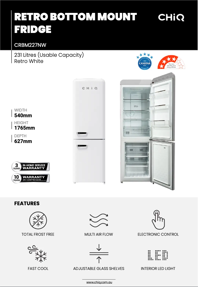 Page 1 de la notice Fiche technique CHiQ CRBM227NW