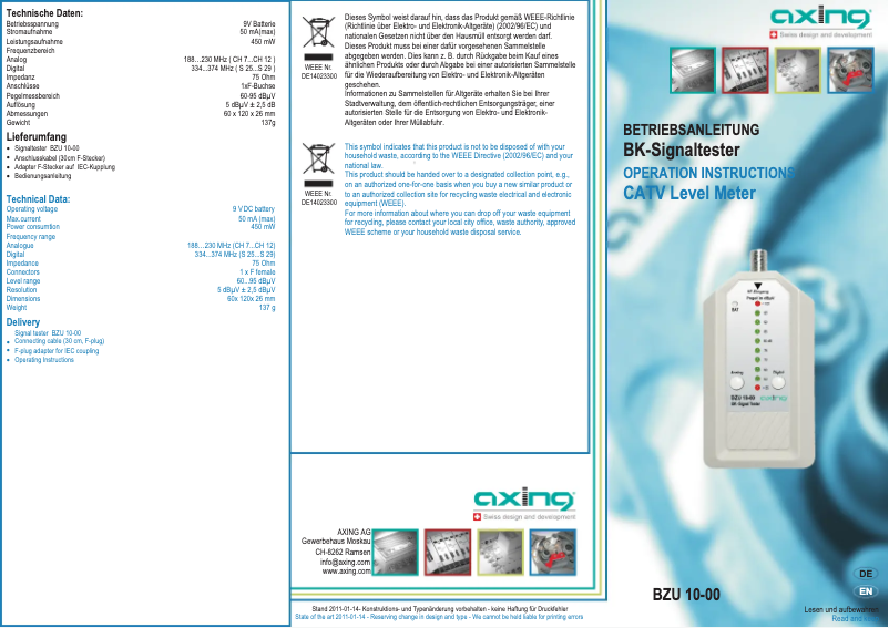 Page 1 de la notice Manuel utilisateur Axing BZU 10-00