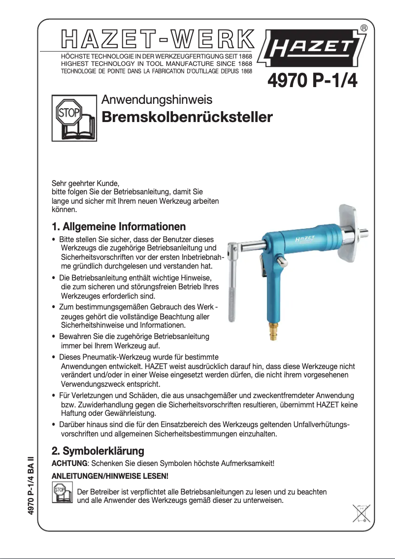Page n°1 - Manuel utilisateur Hazet 4970P-1/4