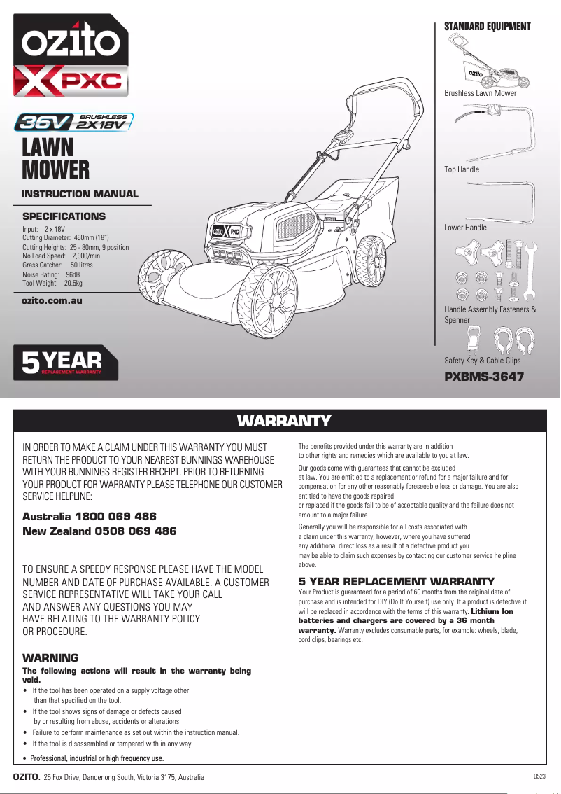 Image de la première page du manuel de l'appareil PXBMS-3647