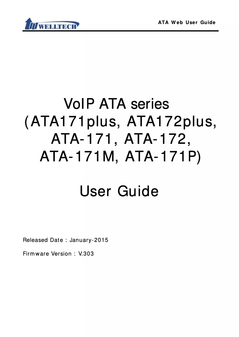 Page n°1 - Manuel utilisateur Welltech WellGate ATA 172plus