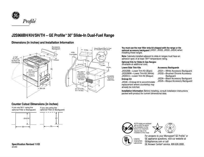 Page n°1 - Fiche technique GE Profile J2S968BHBB